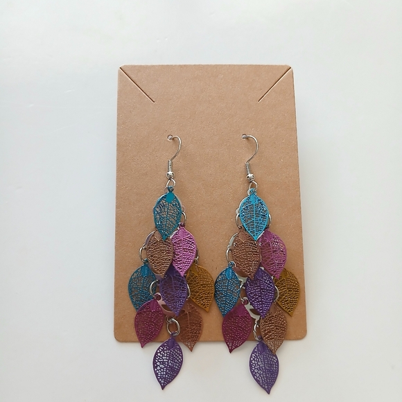 Fashion Jewelry Multicolor Leaf Earrings - Picture 2 of 3
